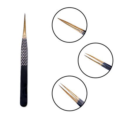 Τσιμπιδάκι βλεφαρίδων από ανοξείδωτο ατσάλι Professional για επέκταση βλεφαρίδων Χρυσό ντεκόρ Αντιστατικό τσιμπιδάκι φρυδιών Επέκταση βλεφαρίδων