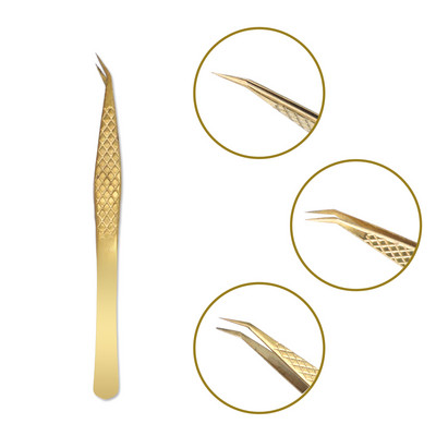 Τσιμπιδάκι βλεφαρίδων από ανοξείδωτο ατσάλι Professional για επέκταση βλεφαρίδων Χρυσό ντεκόρ Αντιστατικό τσιμπιδάκι φρυδιών Επέκταση βλεφαρίδων