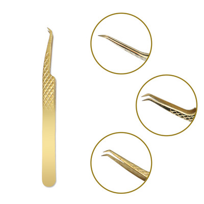 Τσιμπιδάκι βλεφαρίδων από ανοξείδωτο ατσάλι Professional για επέκταση βλεφαρίδων Χρυσό ντεκόρ Αντιστατικό τσιμπιδάκι φρυδιών Επέκταση βλεφαρίδων