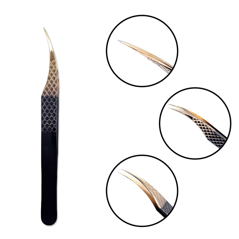 Τσιμπιδάκι βλεφαρίδων από ανοξείδωτο ατσάλι Professional για επέκταση βλεφαρίδων Χρυσό ντεκόρ Αντιστατικό τσιμπιδάκι φρυδιών Επέκταση βλεφαρίδων