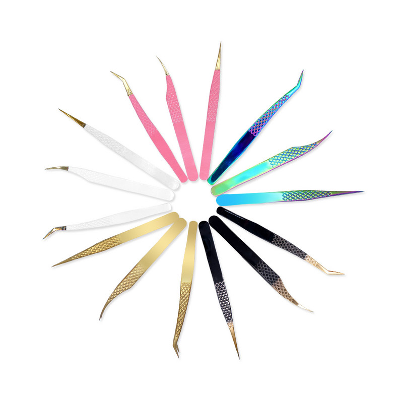Τσιμπιδάκι βλεφαρίδων από ανοξείδωτο ατσάλι Professional για επέκταση βλεφαρίδων Χρυσό ντεκόρ Αντιστατικό τσιμπιδάκι φρυδιών Επέκταση βλεφαρίδων