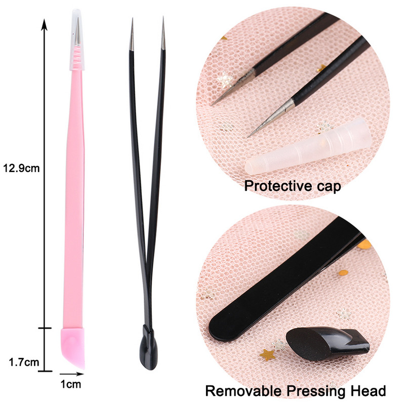 Επαγγελματικό τσιμπιδάκι νυχιών με δύο κεφαλές Αιχμηρό ίσιο τσιμπιδάκι σιλικόνης για διακόσμηση με αυτοκόλλητα Εργαλεία μανικιούρ BESN01-02