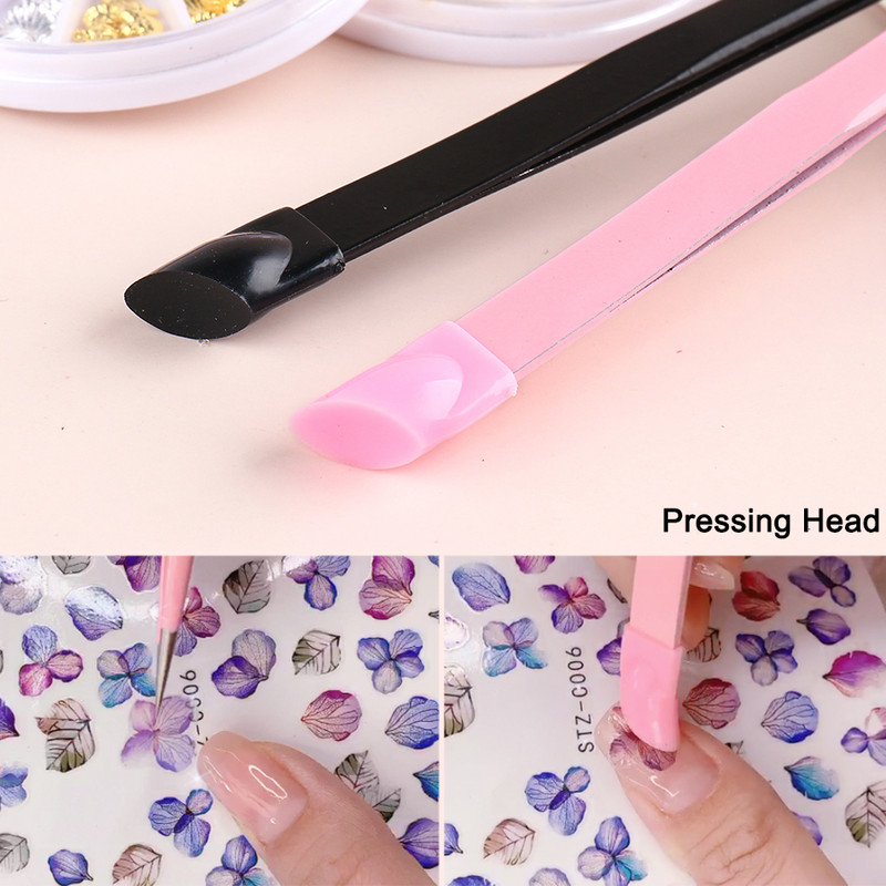 Επαγγελματικό τσιμπιδάκι νυχιών με δύο κεφαλές Αιχμηρό ίσιο τσιμπιδάκι σιλικόνης για διακόσμηση με αυτοκόλλητα Εργαλεία μανικιούρ BESN01-02