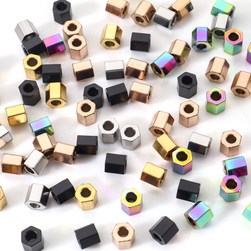 304 χάντρες από ανοξείδωτο ατσάλι Πολύχρωμες εξάγωνες χάντρες διαχωριστικού πρίσματος για DIY κοσμήματα κατασκευής κολιέ Βραχιόλια Μεταλλικές χάντρες, 10 τμχ