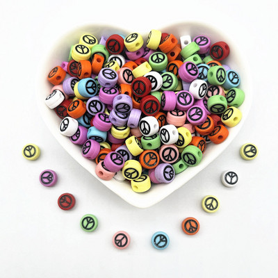 100 τμχ 7x4 χιλιοστά Οβάλ Σύμβολο Σύμβολο Ειρήνης Ακρυλικές Χαλαρές Χάντρες για Αξεσουάρ βραχιολιών DIY Κατασκευής κοσμημάτων