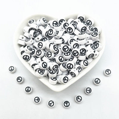 100 τμχ 7x4 χιλιοστά Οβάλ Σύμβολο Σύμβολο Ειρήνης Ακρυλικές Χαλαρές Χάντρες για Αξεσουάρ βραχιολιών DIY Κατασκευής κοσμημάτων