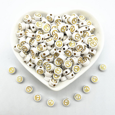 100 τμχ 7x4 χιλιοστά Οβάλ Σύμβολο Σύμβολο Ειρήνης Ακρυλικές Χαλαρές Χάντρες για Αξεσουάρ βραχιολιών DIY Κατασκευής κοσμημάτων