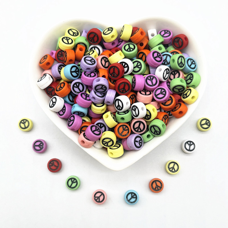 100 τμχ 7x4 χιλιοστά Οβάλ Σύμβολο Σύμβολο Ειρήνης Ακρυλικές Χαλαρές Χάντρες για Αξεσουάρ βραχιολιών DIY Κατασκευής κοσμημάτων