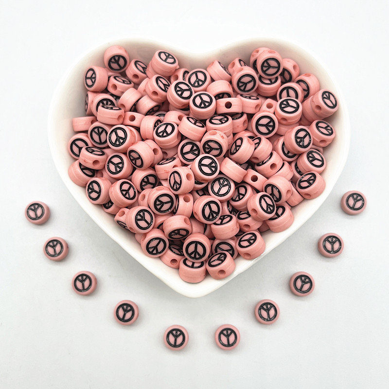 100 τμχ 7x4 χιλιοστά Οβάλ Σύμβολο Σύμβολο Ειρήνης Ακρυλικές Χαλαρές Χάντρες για Αξεσουάρ βραχιολιών DIY Κατασκευής κοσμημάτων