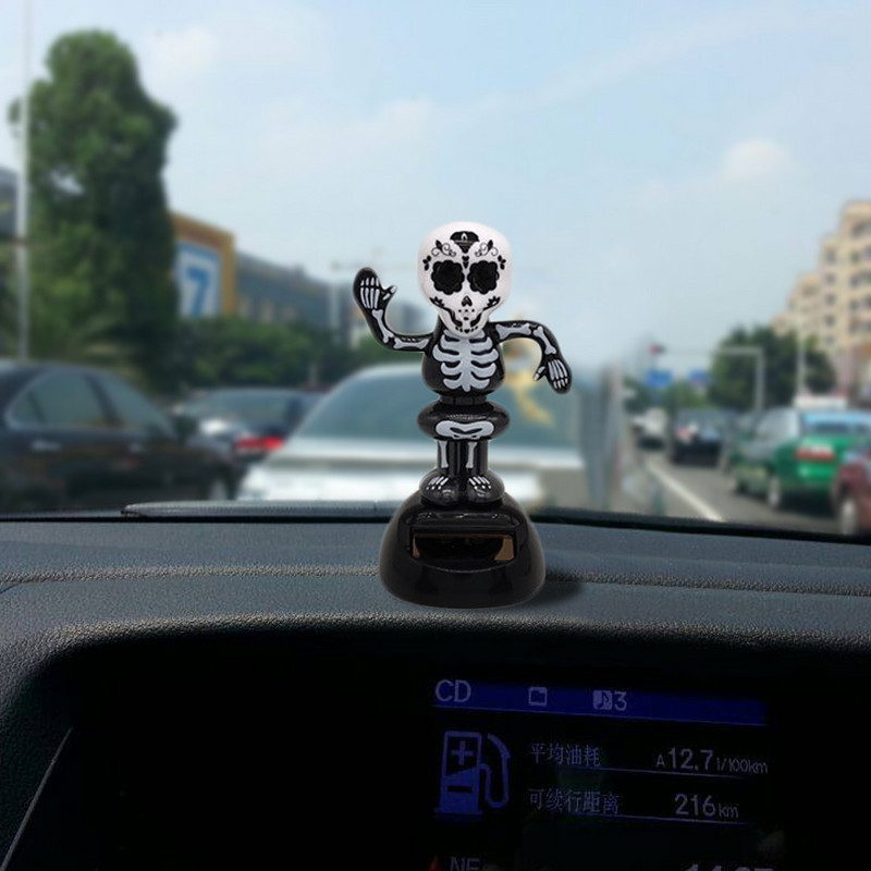 Plešuća igračka s glavom lubanje na solarni pogon koja se njiše animirana igračka Bobble Plesačica Ukrasi za automobil Poklon za noć vještica