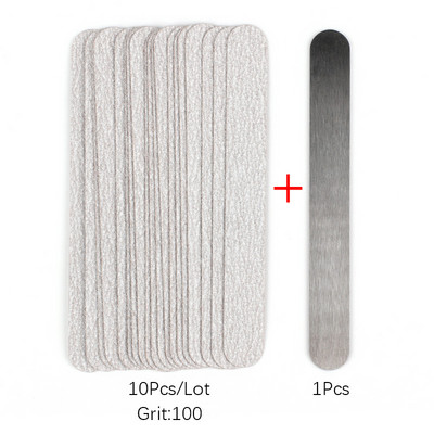 10 τμχ Μίνι αφαιρούμενα μαξιλαράκια λίμας νυχιών 100/180/240 Γκρι λωρίδες γυαλόχαρτου διπλής όψης Μεταλλικό αντικαθιστώμενο γυαλόχαρτο για μανικιούρ