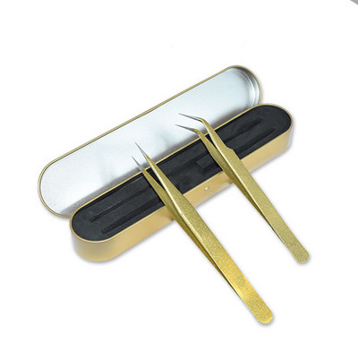 Roostevaba ripsmete pintsettide komplekt Professionaalne ripsmete pikendamiseks Gold Decor Antistaatilised kulmupintsetid ripsmete pikendamiseks