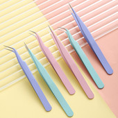 Ανοξείδωτο ατσάλι ίσιο + καμπύλες χρωματιστές λαβίδες για αυτοκόλλητο νυχιών στρας Εργαλείο επιλογής μακιγιάζ βλεφαρίδων DIY τσιμπιδάκι