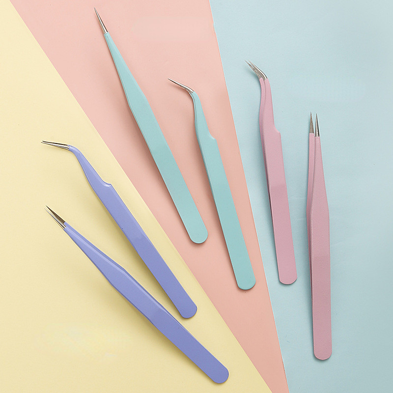 Ανοξείδωτο ατσάλι ίσιο + καμπύλες χρωματιστές λαβίδες για αυτοκόλλητο νυχιών στρας Εργαλείο επιλογής μακιγιάζ βλεφαρίδων DIY τσιμπιδάκι
