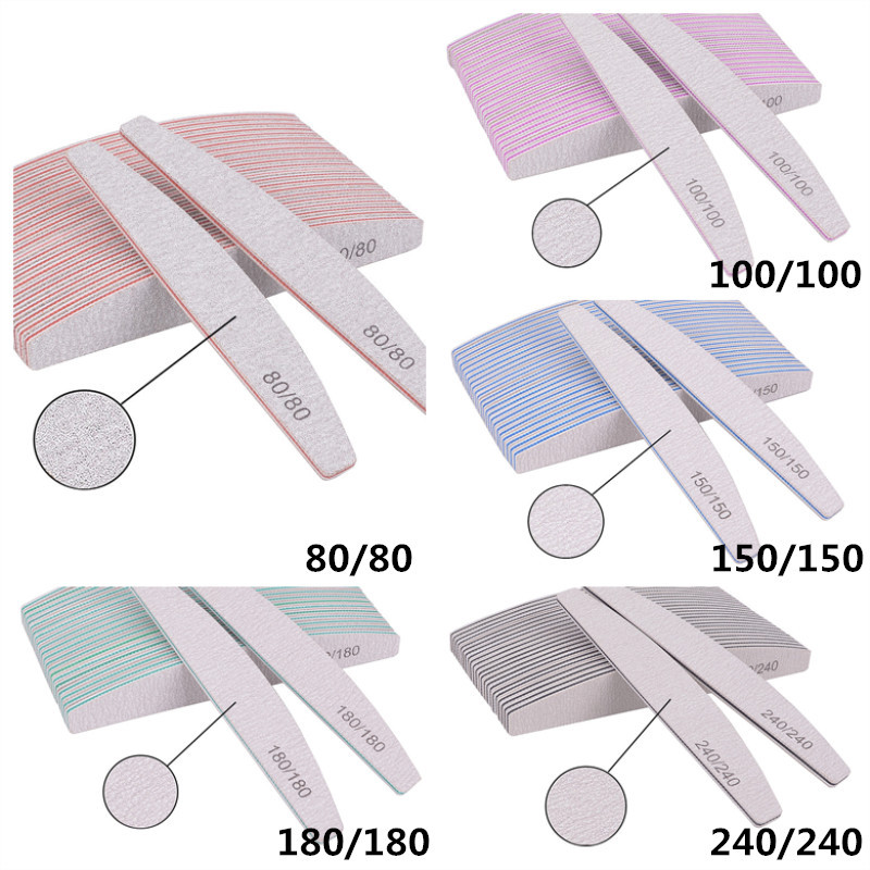 5 τμχ/σετ Επαγγελματικές λίμες νυχιών Half Moon διπλής όψης 80/100/150/180/240 Grit Gel Polishing Grinding Nails Triming Tools