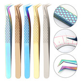 HOLLYLASH penkių spalvų nerūdijančio plieno blakstienų priauginimo pincetai profesionalūs makiažo įrankiai