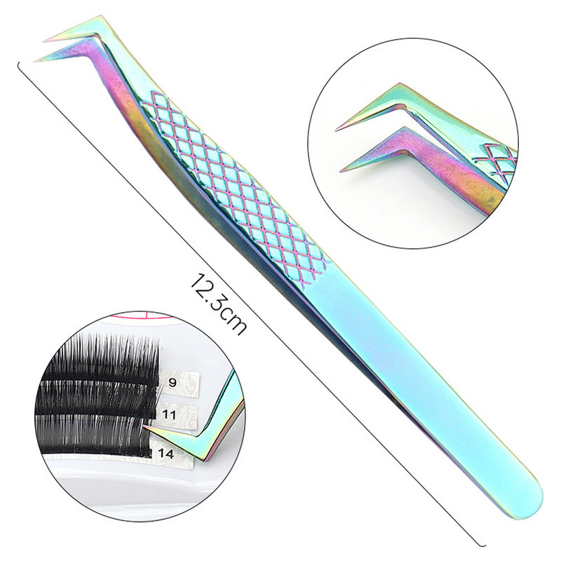 HOLLYLASH penkių spalvų nerūdijančio plieno blakstienų priauginimo pincetai profesionalūs makiažo įrankiai