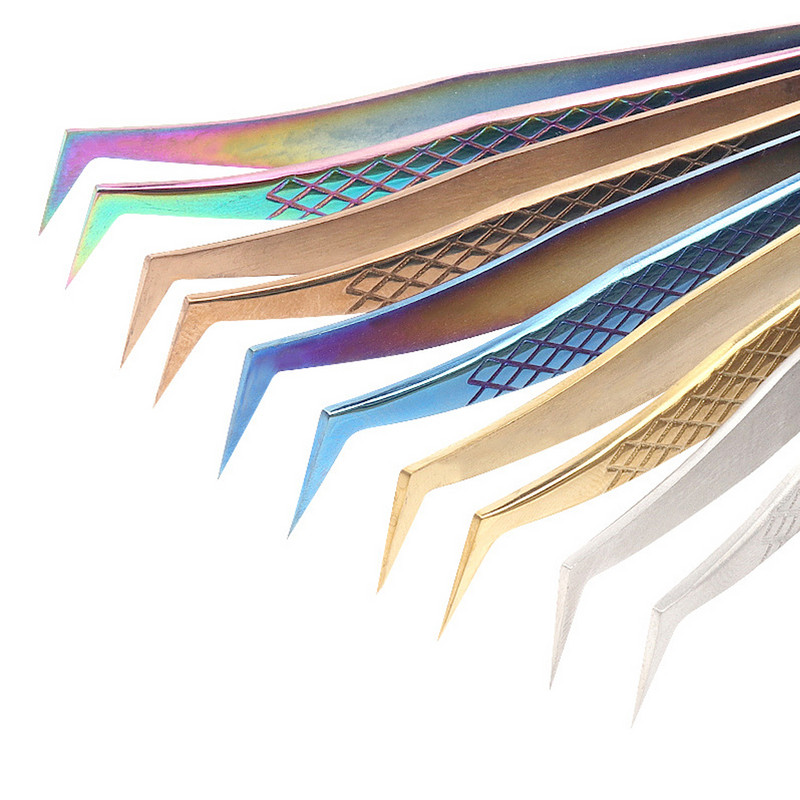 HOLLYLASH penkių spalvų nerūdijančio plieno blakstienų priauginimo pincetai profesionalūs makiažo įrankiai