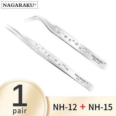NAGARAKU Sada 2 ks make-upových mihalníc N-01 N-02 Pinzeta na mihalnice NH-12 NH-15 Presné mihalnice ST-12 ST-15 Pinceta z nehrdzavejúcej ocele