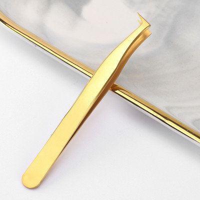 Pensetă pentru gene Pensetă profesională pentru sprâncene Clip de extensie pentru gene Clestă de precizie din aur Accesorii pentru gene Instrumente de machiaj pentru arta unghiilor
