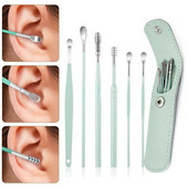 6Gb/komplekts Nerūsējošā tērauda ausu sūkļa savācēji Earpick Wax Remover pīrsingu komplekts ausu sērs Curette Spoon Care Ear Clean Tool ausu tīrīšanas līdzeklis