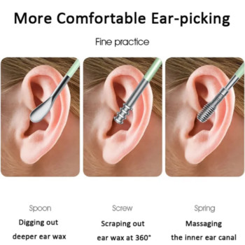 6 бр./компл. от неръждаема стомана Ear Spong Pickers Earpick Wax Remover Комплект за пиърсинг Ушна кал Curette Spoon Care Ear Clean Tool почистващ препарат за уши