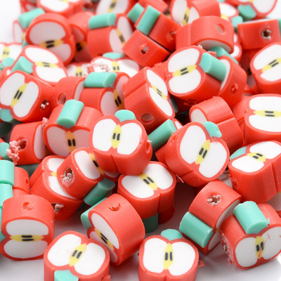 30 vnt. raudono obuolio formos molio tarpiklio karoliukai 10 mm žavūs vaisių polimeriniai moliniai karoliukai, skirti rankų darbo papuošalams gaminti „pasidaryk pats“ apyrankių priedai