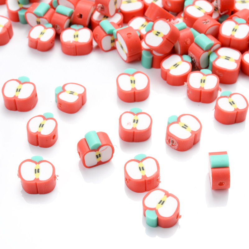 30 vnt. raudono obuolio formos molio tarpiklio karoliukai 10 mm žavūs vaisių polimeriniai moliniai karoliukai, skirti rankų darbo papuošalams gaminti „pasidaryk pats“ apyrankių priedai