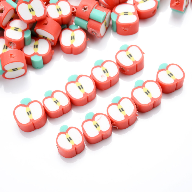 30 vnt. raudono obuolio formos molio tarpiklio karoliukai 10 mm žavūs vaisių polimeriniai moliniai karoliukai, skirti rankų darbo papuošalams gaminti „pasidaryk pats“ apyrankių priedai