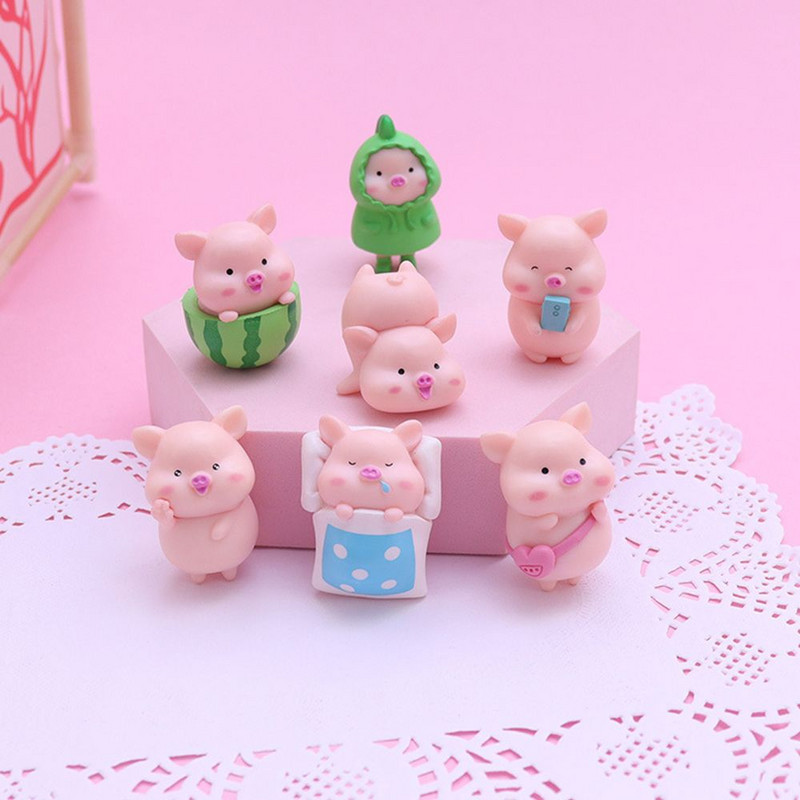 Kawaii Resin Pig Mikro Kraštovaizdžio Miniatiūros Mielos Mini Figūrėlės „Pasidaryk pats“ Lėlių namelis Namų apdaila Amatai Automobilių interjero papuošalai