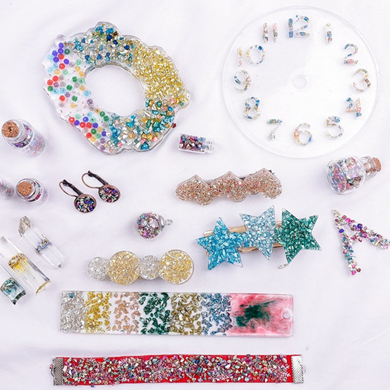 15g/tétel Színes Üveg Fém Zúzott Kövek Szilikon Gyanta Töltelékek Ékszerkészítéshez Barkácsolás Epoxigyanta Forma körömdíszítés