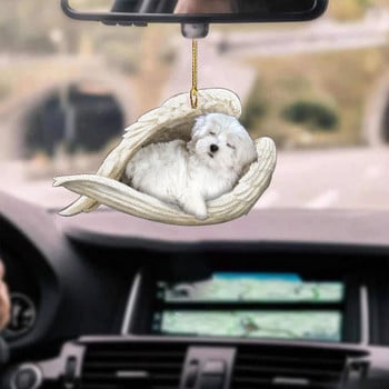 1PC Sleeping Angel Dogs Hung Ornament Ключодържател Интериор Огледало за обратно виждане Декор Сладко забавно украшение за главата на вратата на дома Подаръци Акрил