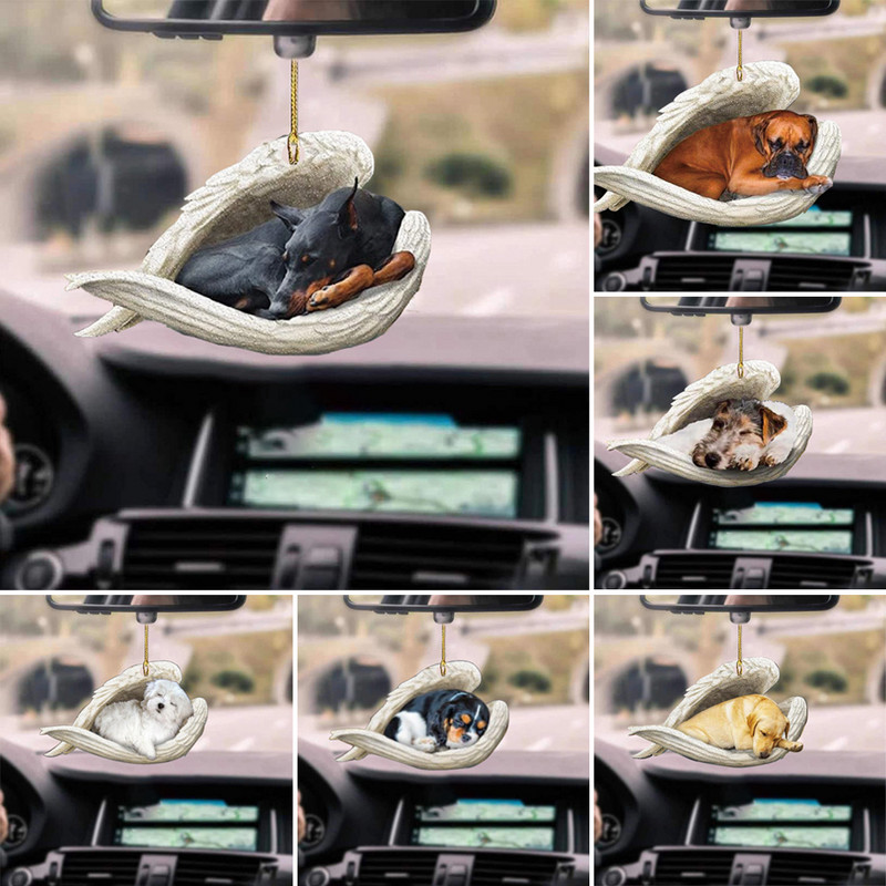 1PC Sleeping Angel Dogs Hang Ornament Privjesak za ključeve Interijer Retrovizor Ogledalo Dekor Slatki smiješni kućni ukrasi za glavu Pokloni Akril