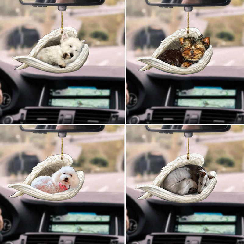 1PC Sleeping Angel Dogs Hang Ornament Privjesak za ključeve Interijer Retrovizor Ogledalo Dekor Slatki smiješni kućni ukrasi za glavu Pokloni Akril