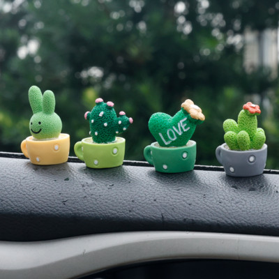 Car Dashboard Cute Cactus Decorations Small Potted Resin Car Ornaments Universal Car Interior Decorations Portable Car Ornaments