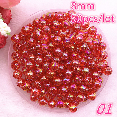 Uus 50 tk/partii 8mm läbipaistev katkine lill AB värvilised ümmargused helmed lahtised vahehelmed ehete valmistamiseks isetegemise käevõru