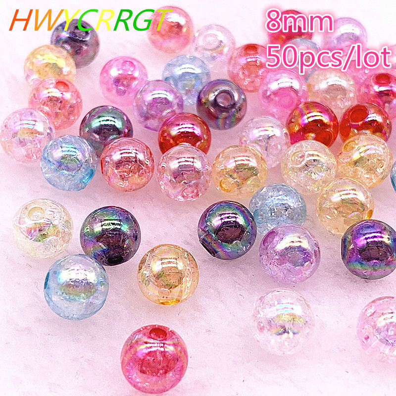 Uus 50 tk/partii 8mm läbipaistev katkine lill AB värvilised ümmargused helmed lahtised vahehelmed ehete valmistamiseks isetegemise käevõru