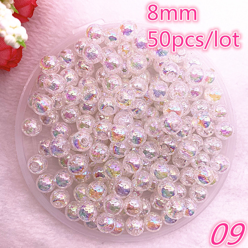 Uus 50 tk/partii 8mm läbipaistev katkine lill AB värvilised ümmargused helmed lahtised vahehelmed ehete valmistamiseks isetegemise käevõru