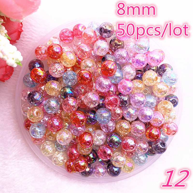 Uus 50 tk/partii 8mm läbipaistev katkine lill AB värvilised ümmargused helmed lahtised vahehelmed ehete valmistamiseks isetegemise käevõru