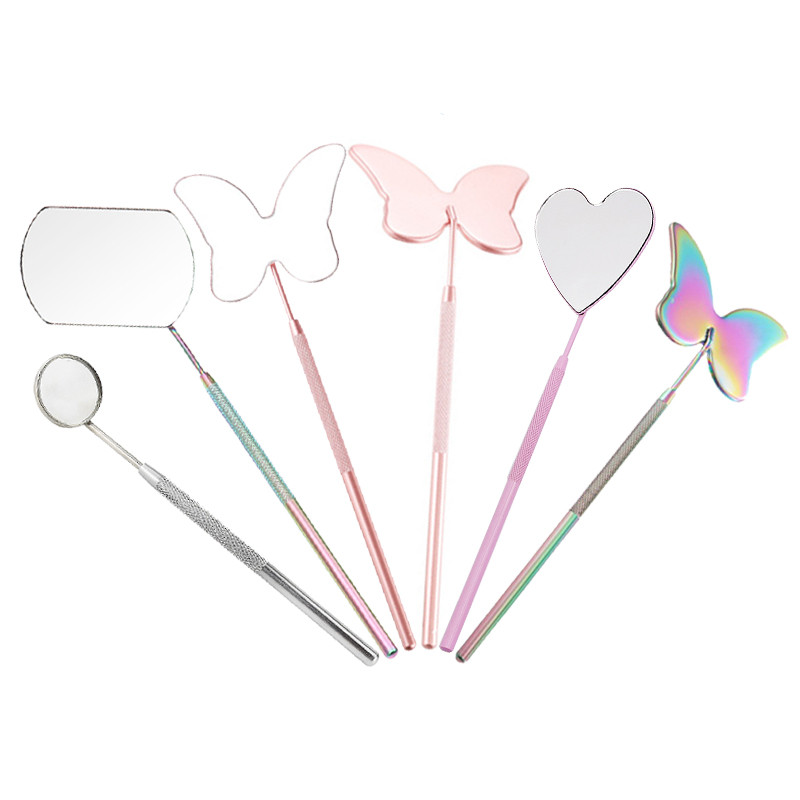 1 τεμ. Επέκταση βλεφαρίδων Φορητός καθρέφτης εμβολιασμού από ανοξείδωτο χάλυβα με μακριά λαβή καθρέφτη Εργαλεία μακιγιάζ Ελέγξτε την επέκταση ψεύτικων βλεφαρίδων