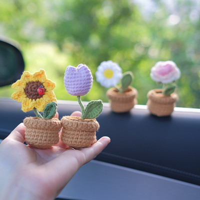 NOU Plante drăguțe în ghiveci Decorare coș de mașină din croșetat Consola  centrală auto Ornamente pentru oglindă retrovizoare pentru accesorii auto 