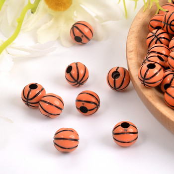 Πορτοκαλί Μαύρο Ακρυλικό Σχήμα Μπάσκετ 10 χιλιοστών Ακρυλικές Στρογγυλές Χαλαρές Χάντρες για Κεντήματα Βραχιόλι DIY