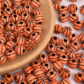 10 мм оранжево, черно, баскетболна форма, ивица, акрилни кръгли свободни мъниста за изработка на бижута Направи си сам гривна, аксесоари за ръкоделие