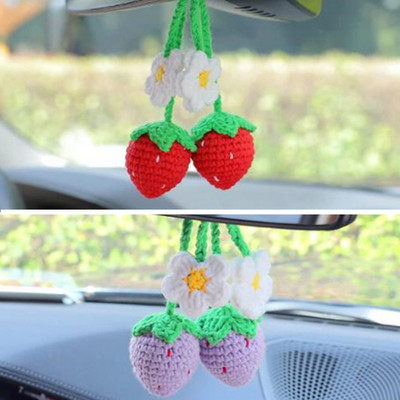 Σούπερ χαριτωμένο φρούτο ντεκόρ αυτοκινήτου με βελονάκι κόκκινο/ροζ φράουλα κρεμαστό αυτοκίνητο εφήβων Εσωτερικός καθρέφτης πίσω όψης
