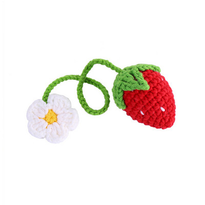 Decor de mașină cu fructe de căpșuni super drăguță, croșetat, roșu/roz, cu căpșuni, agățat pentru adolescenți, oglindă retrovizoare pentru interior