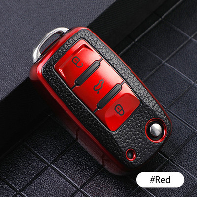 Δερμάτινη θήκη κλειδιού αυτοκινήτου Πλήρες κάλυμμα τσάντα προστασίας για VW Volkswagen Polo Tiguan Passat Golf Jetta Lavida Skoda Octavia