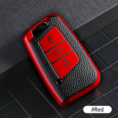 Δερμάτινη θήκη κλειδιού αυτοκινήτου Πλήρες κάλυμμα τσάντα προστασίας για VW Volkswagen Polo Tiguan Passat Golf Jetta Lavida Skoda Octavia