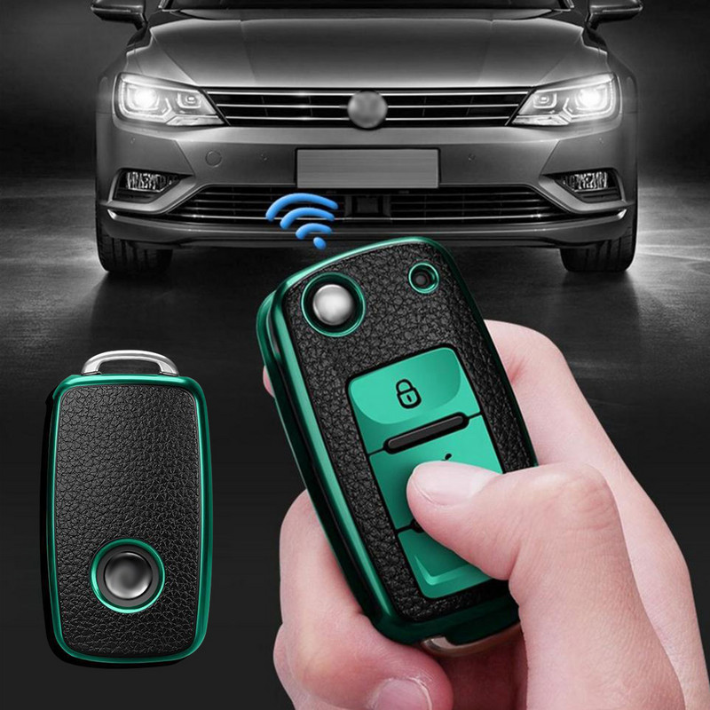 Δερμάτινη θήκη κλειδιού αυτοκινήτου Πλήρες κάλυμμα τσάντα προστασίας για VW Volkswagen Polo Tiguan Passat Golf Jetta Lavida Skoda Octavia