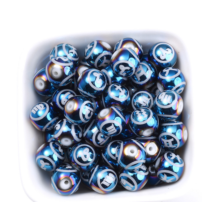 10 τεμ. 10 χιλιοστών Glass Spacer Beads Shiny Blue Zodiac Beads for Jewelry Making Constellation Βραχιόλι Κολιέ Αξεσουάρ κοσμημάτων