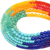 Spalvingos 7 čakros natūralaus apvalaus akmens karoliukai raudoni purpuriniai palaidi karoliukai papuošalams gaminti „pasidaryk pats“ karoliai apyrankės priedai 4 6 8 mm